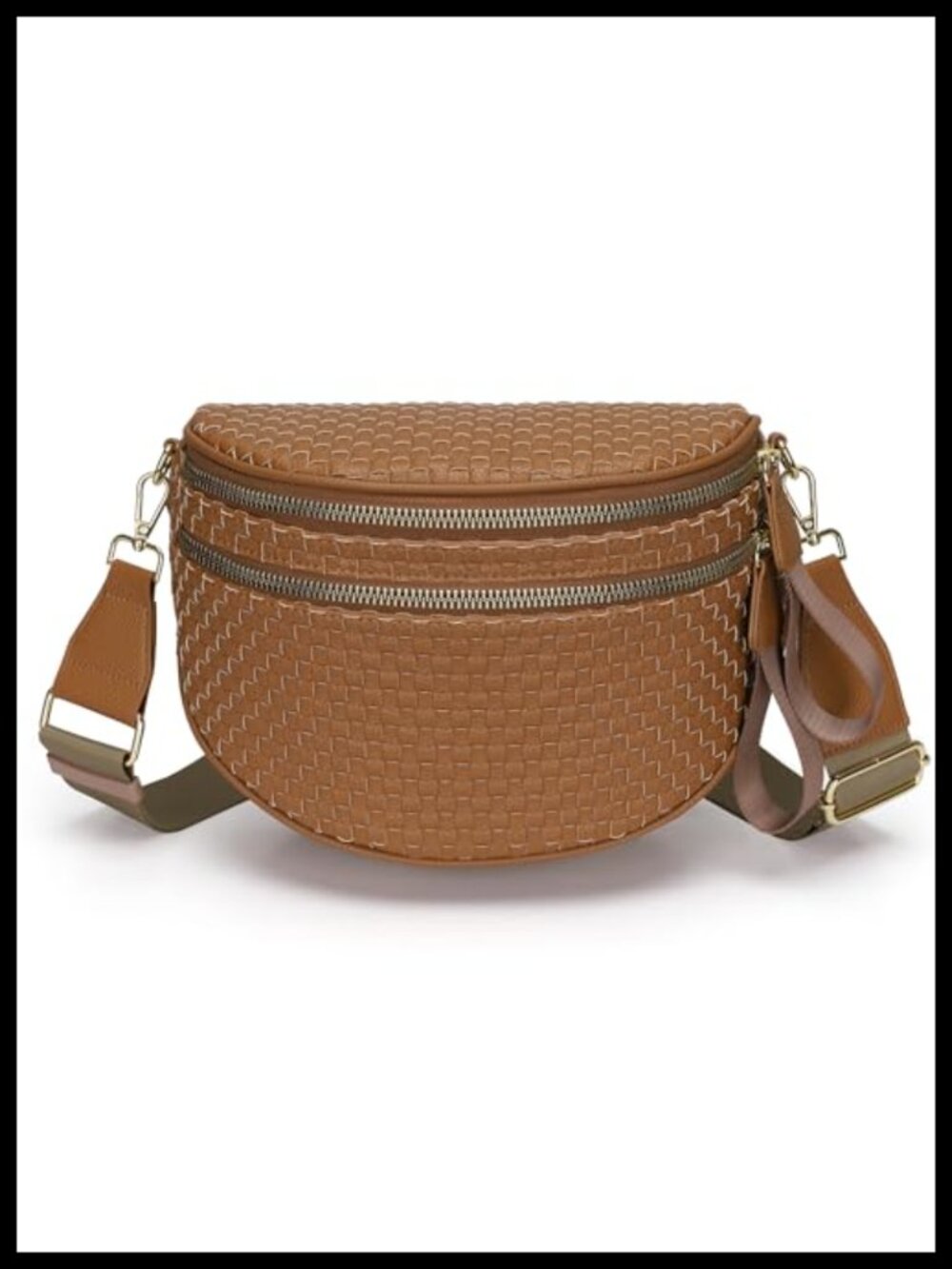 Woven Vegan Leather Crossbody Bum Bag with Adjustable Strap